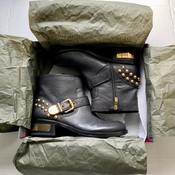 Vince Camuto Windetta Studded Moto, Punk, or Rock Styled Boots With Buckel